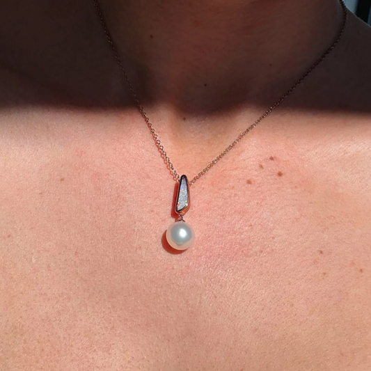 Lavender Blue Opal with South Sea Pearl Pendant