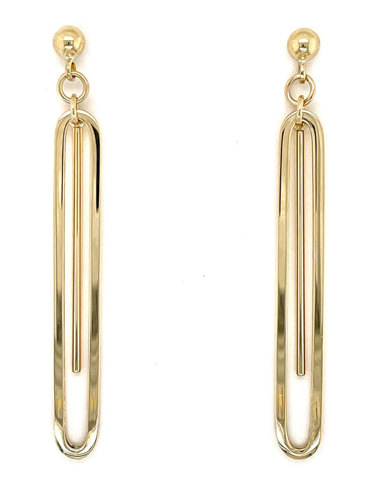 9ct Paperclip Bar Drop Stud Earrings