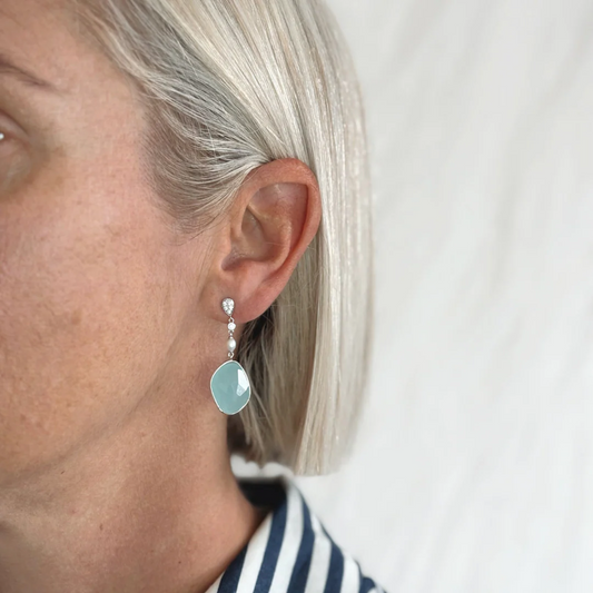 Aria Chalcedony and Pearl Drop Earrings