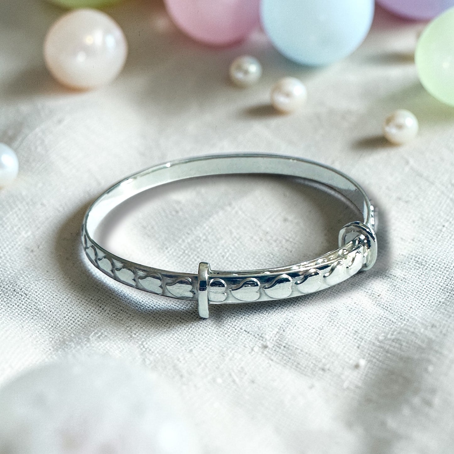 Sterling Silver Embossed Hearts Baby / Children's Bangle