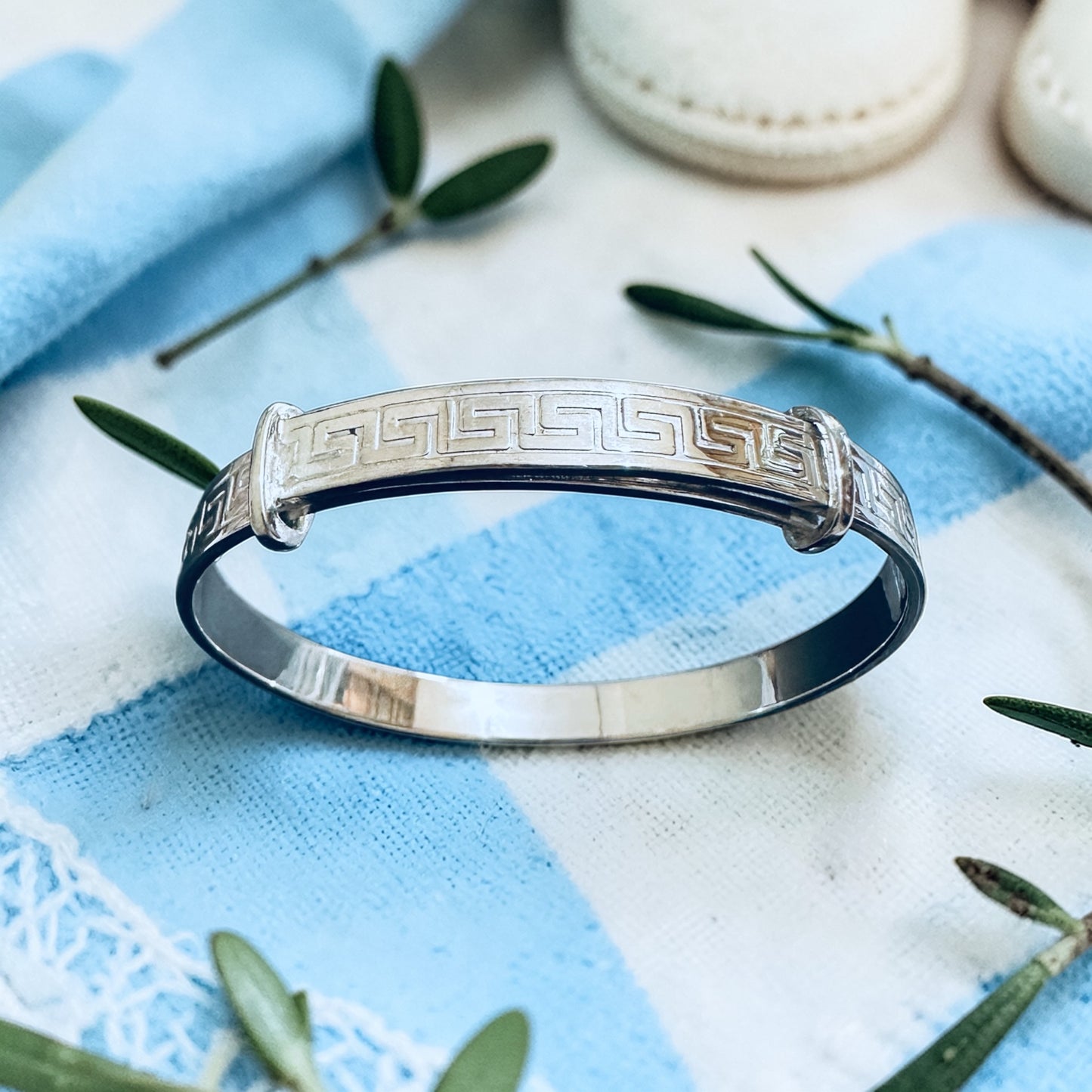 Sterling Silver Stamped Greek Key Baby / Children's Bangle