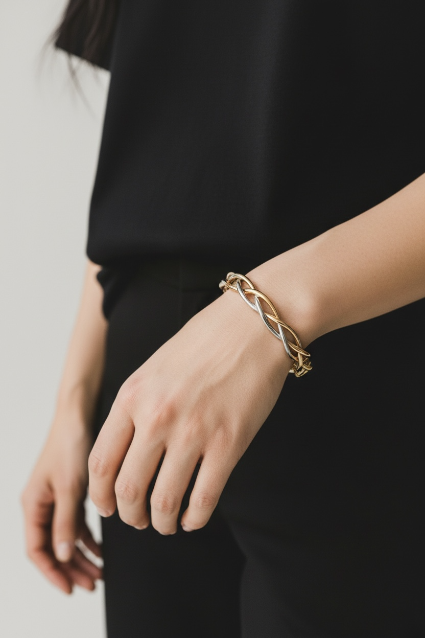 9ct Italian Tri Tone Fancy Hinge Bangle