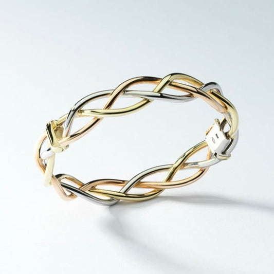 9ct Italian Tri Tone Fancy Hinge Bangle
