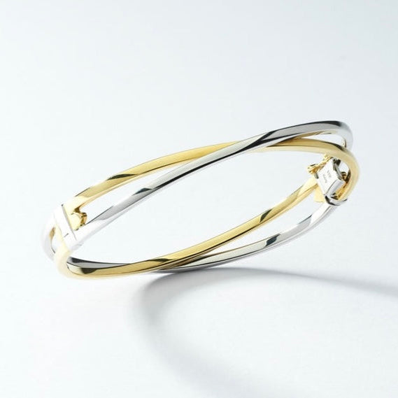9ct Italian Bi Tone Fancy Cross Over Gold Bangle