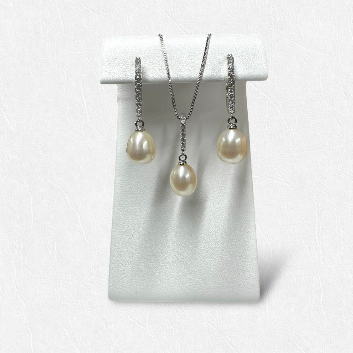 Sterling silver stg pearl and nz drop earrings and matching pendant bridal
