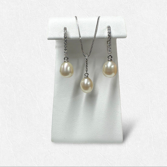 Sterling silver stg pearl and nz drop earrings and matching pendant bridal