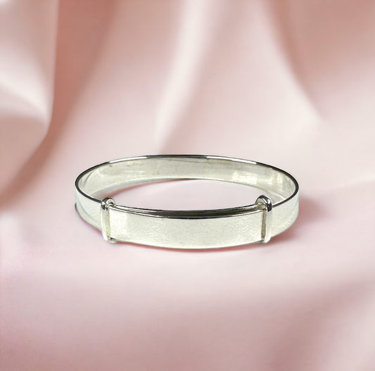 Sterling silver stg plain baby childrens expandable bangle bracelet engrave 