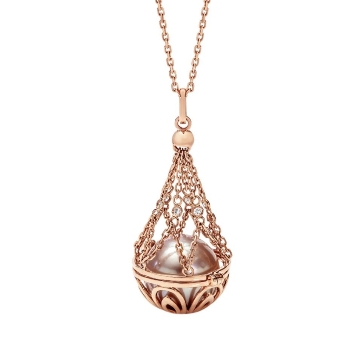 14ct rose gold genuine diamond natural pink pearl lavalier drop pendant necklace 