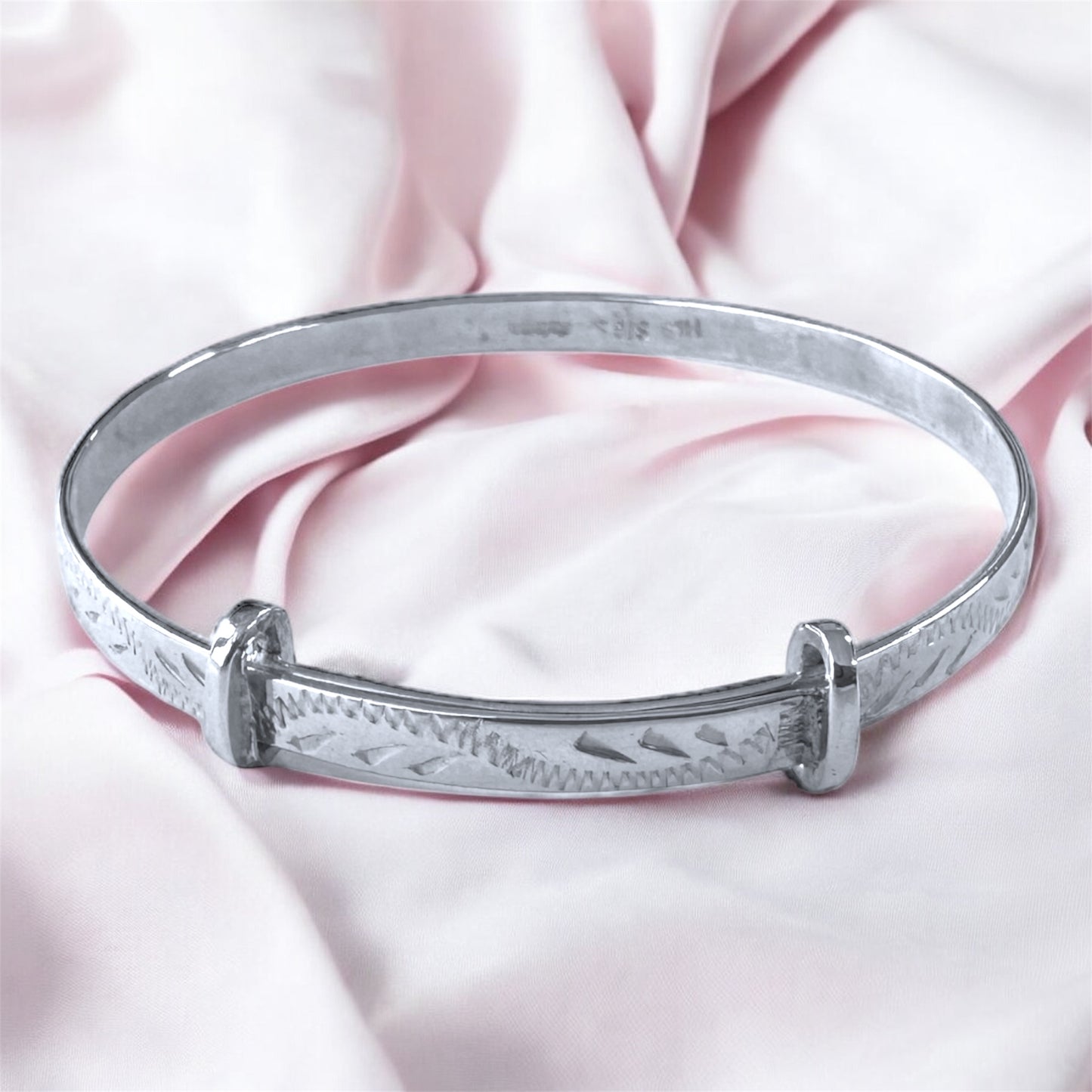 Sterling silver stg engraved baby children expandable bangle bracelet engraving