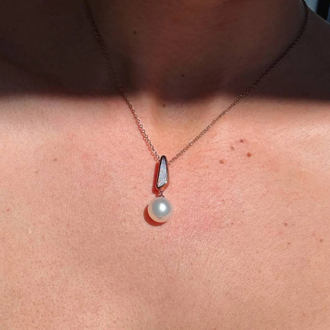 Lavender Blue Opal with South Sea Pearl Pendant
