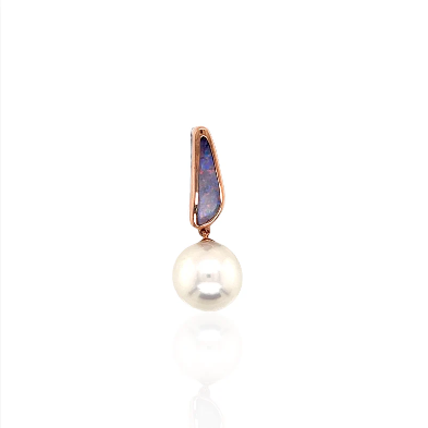 Rose gold with white pearl and solid dark opal pendant necklace