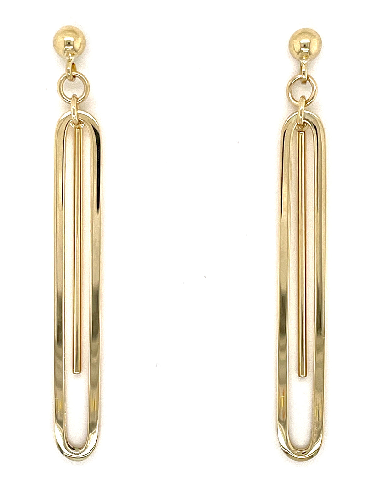 9ct Paperclip Bar Drop Stud Earrings