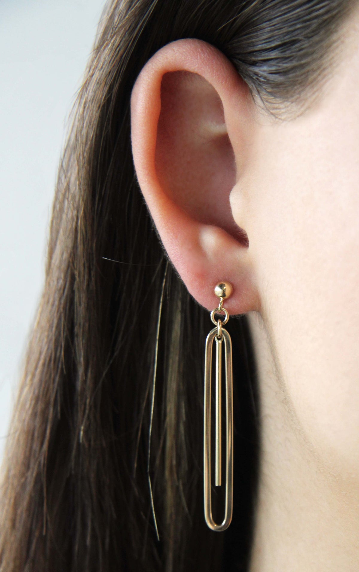 9ct Gold paperclip and bar drop earrings 