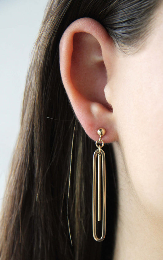9ct Gold paperclip and bar drop earrings 
