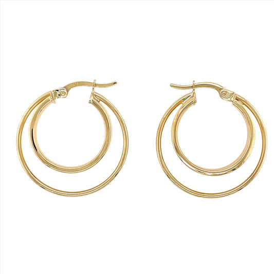 9ct Yellow Gold Double Circle Hoop Earrings
