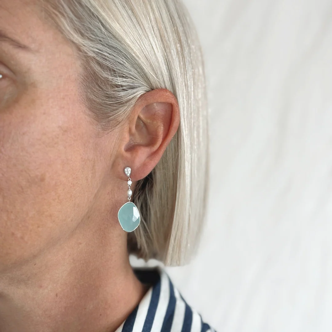 Aria Chalcedony and Pearl Drop Earrings