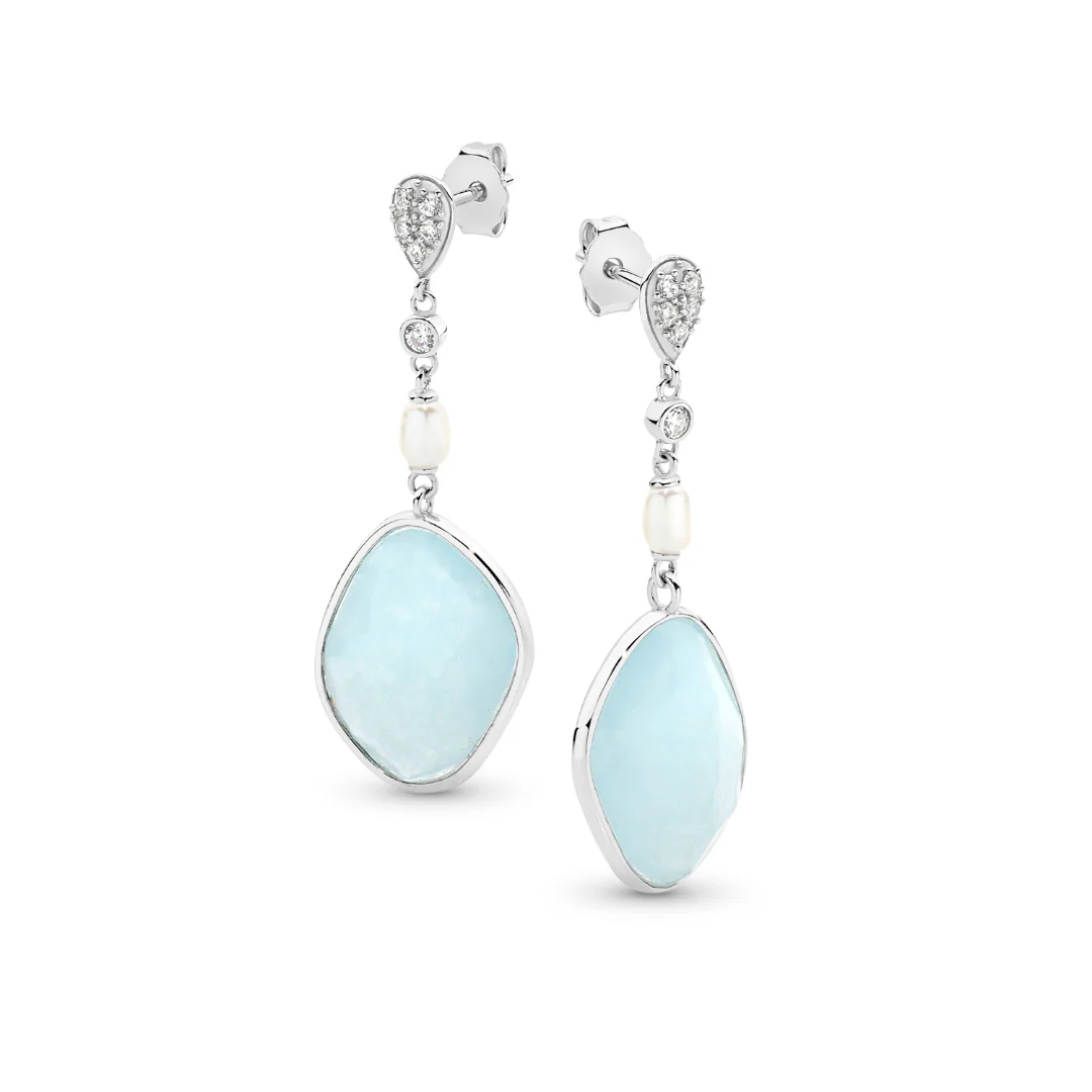 Aria Chalcedony and Pearl Drop Earrings