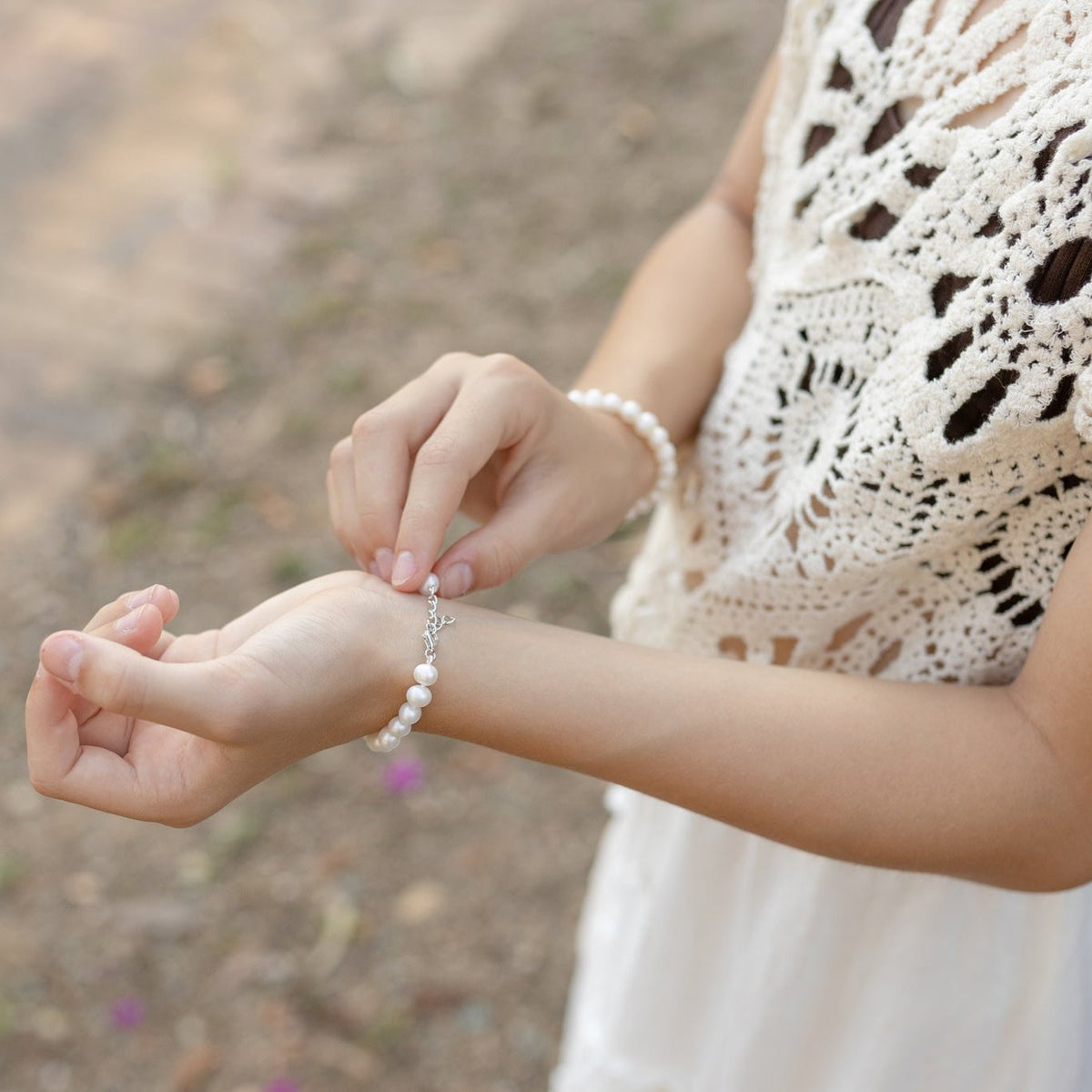 Violet Pearl Bracelet with Extension Chain