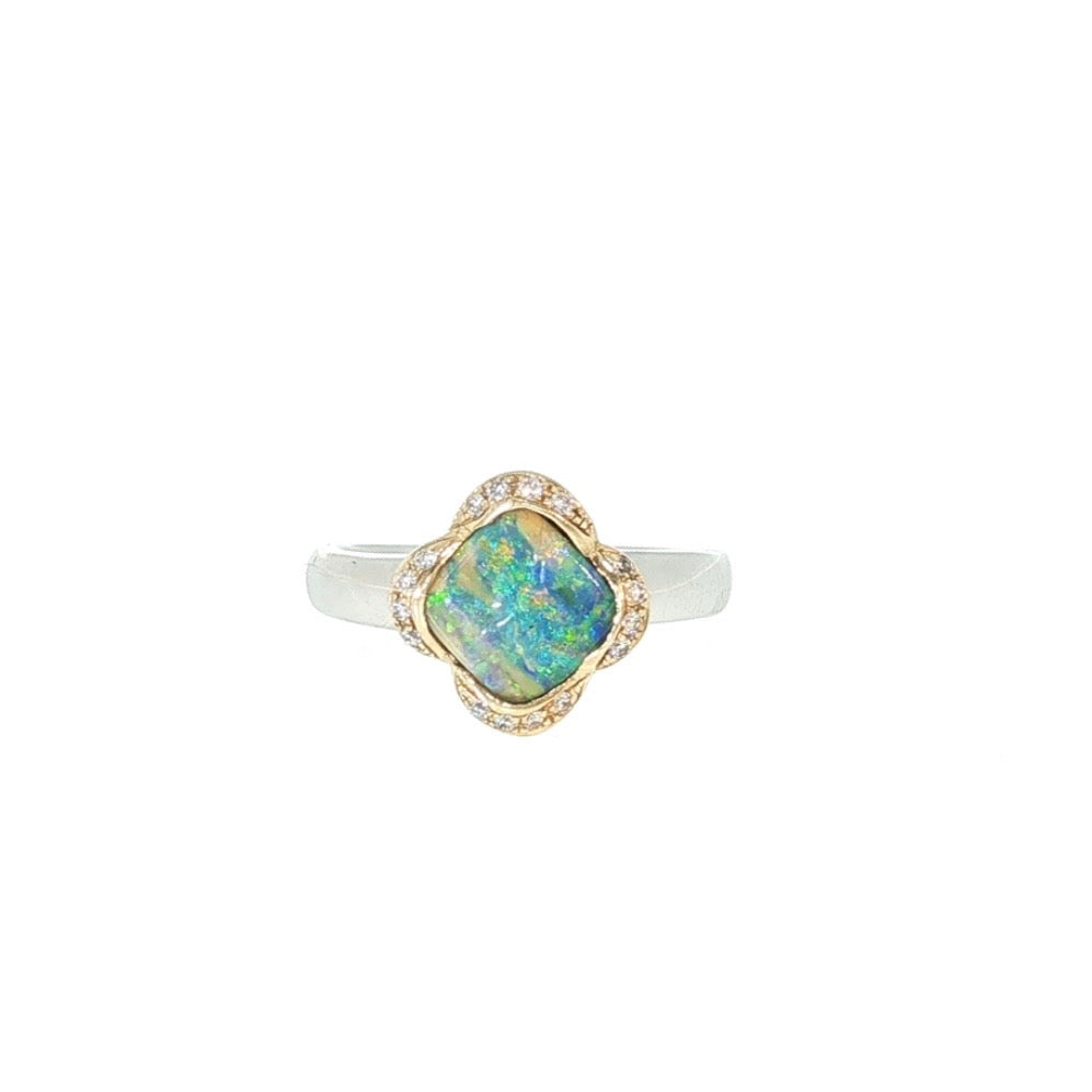 9ct White Gold 1.51ct Australian Boulder Opal Diamond Ring - Lagoon