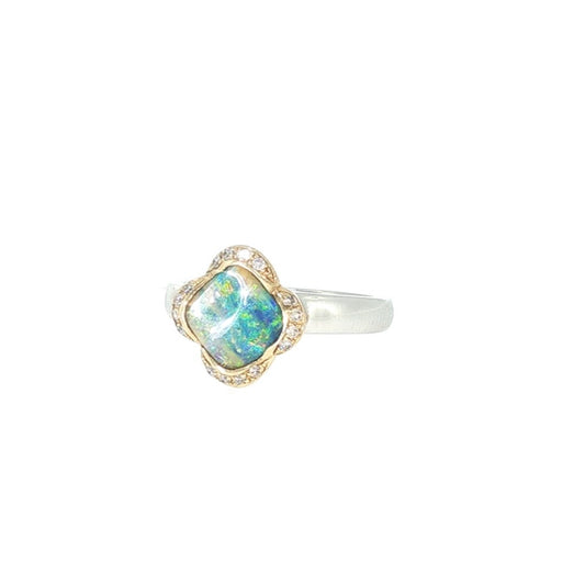 9ct White Gold 1.51ct Australian Boulder Opal Diamond Ring - Lagoon