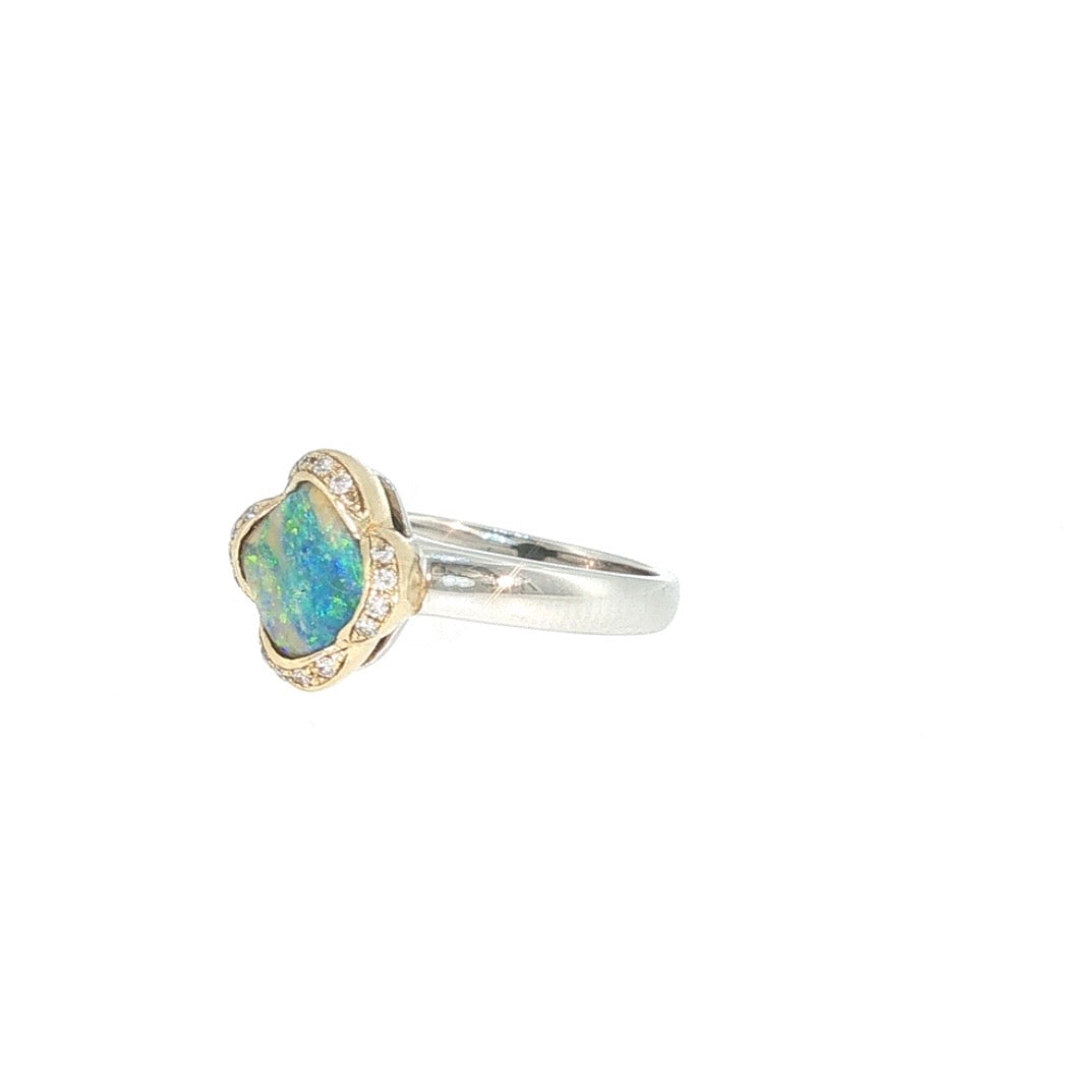 9ct White Gold 1.51ct Australian Boulder Opal Diamond Ring - Lagoon