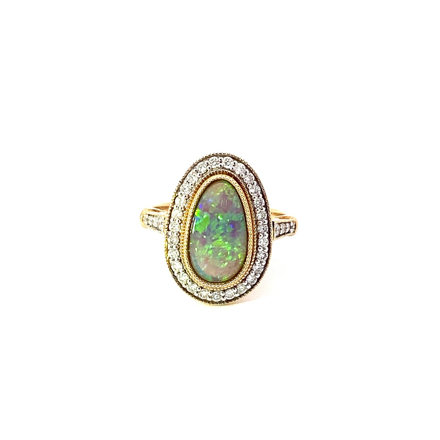 14ct Gold 2.07ct Australian Boulder Opal Diamond Ring