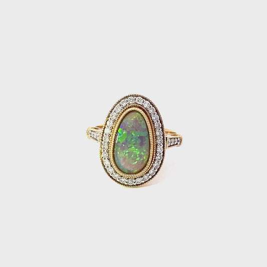 14ct Gold 2.07ct Australian Boulder Opal Diamond Ring