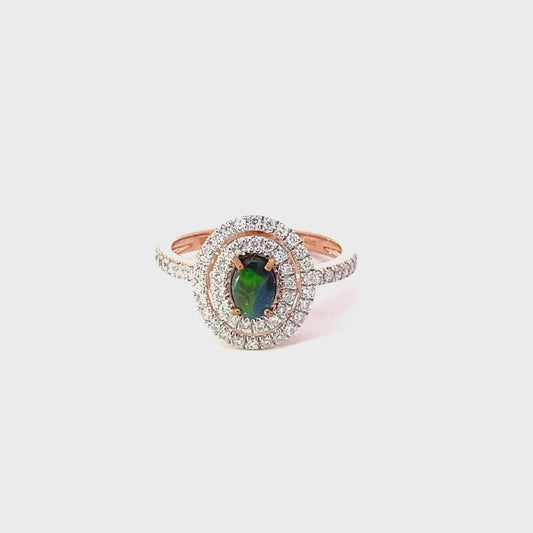 Emerald Green Opal and Diamond Ring